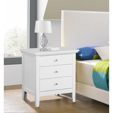 Elegant White Casual Nightstand with 3 Drawers – Modern Storage Table for Bedroom