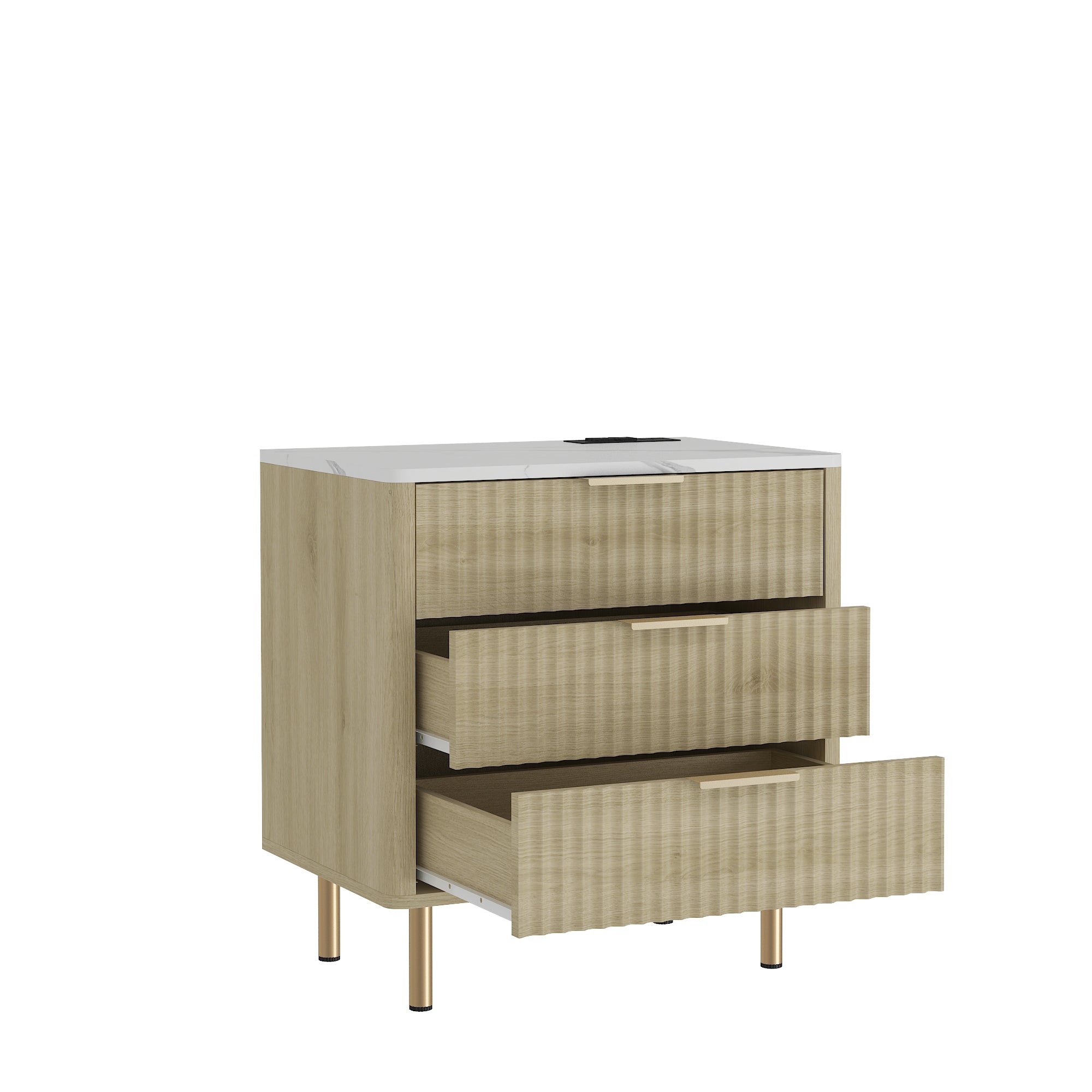 Nightstand with Charging Station & a Night Light - Modern Smart Storage Cabinet for Bedroom