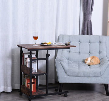 Mobile Nightstand Adjustable 3-Tier C-Shaped Side Table with Casters – Modern Bedside Table – HomelyTimber