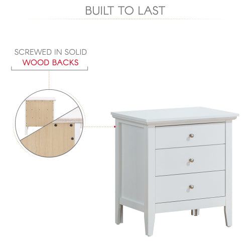 Elegant White Casual Nightstand with 3 Drawers – Modern Storage Table for Bedroom