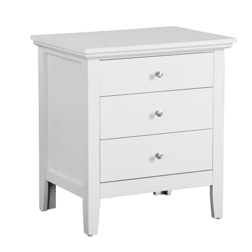 Elegant White Casual Nightstand with 3 Drawers – Modern Storage Table for Bedroom