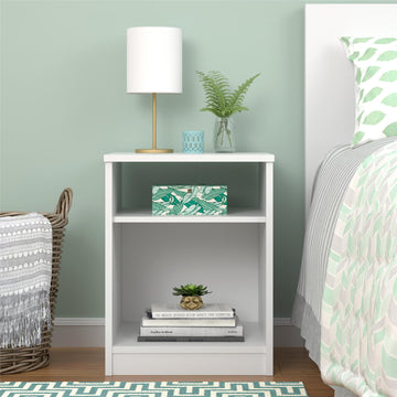 Classic White Nightstand with Open Shelf & Cubby Storage