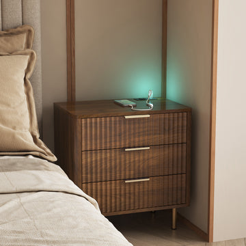 Nightstand with Charging Station & Night Light - Modern Smart Storage Cabinet for Bedroom