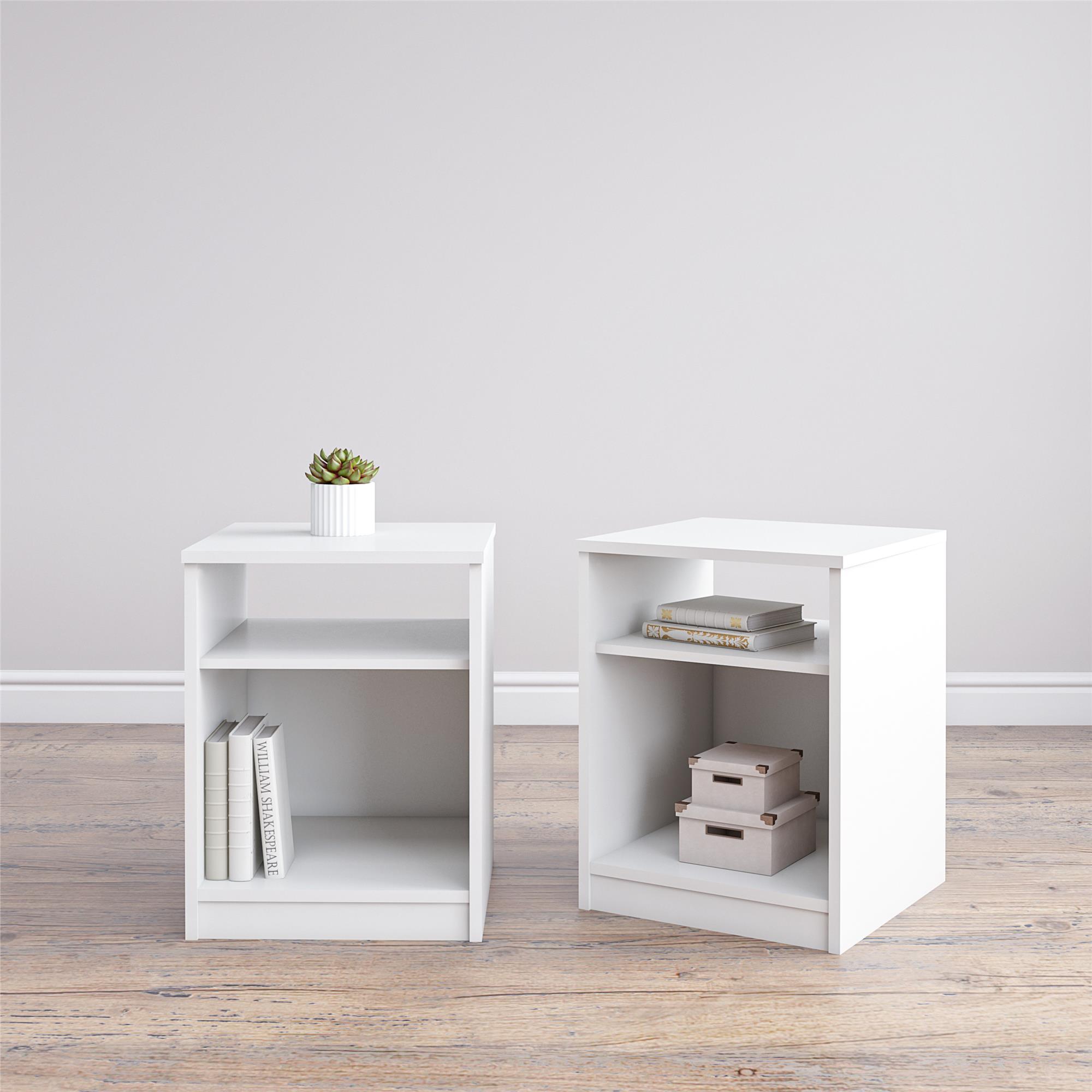 Classic White Nightstand with Open Shelf & Cubby Storage
