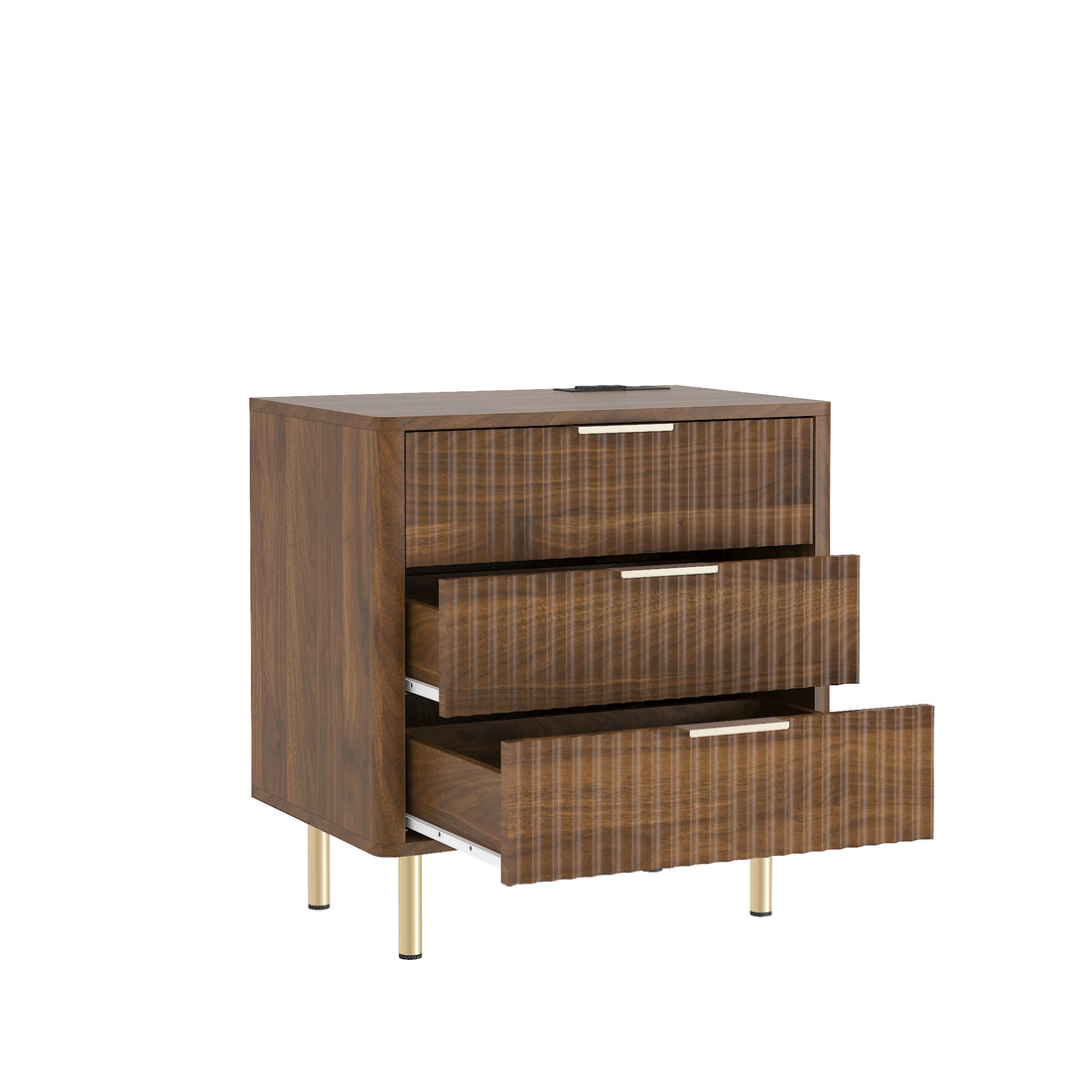 Nightstand with Charging Station & Night Light - Modern Smart Storage Cabinet for Bedroom