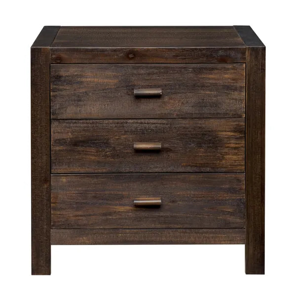 Wood Nightstand End Side Table with 3 Drawers – Rustic Storage for Bedroom & Living Room – HomelyTimber