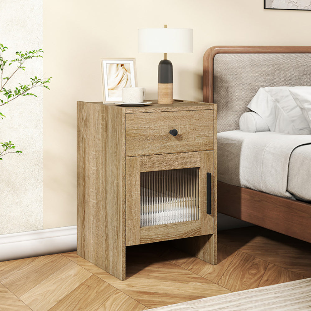 Nightstand with Drawer and Cabinet – Rustic Farmhouse Bedside Table with Storage - HomelyTimber
